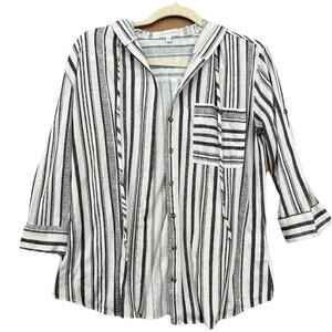 Eden & Olivia Striped Button Front Hooded Top Women’s 3/4 Sleeve Casual Size S
